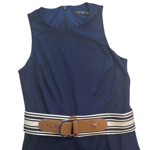 Lauren Ralph Lauren Women's French Navy Jersey Jumpsuit w/ Belt, Size Small - Picture 2 of 5